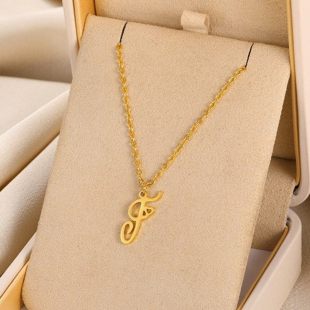 Cursive Initial Letter Pendant Necklaces