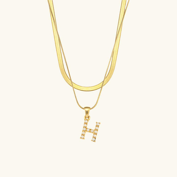 Layered Pearl Initial Letter Necklace