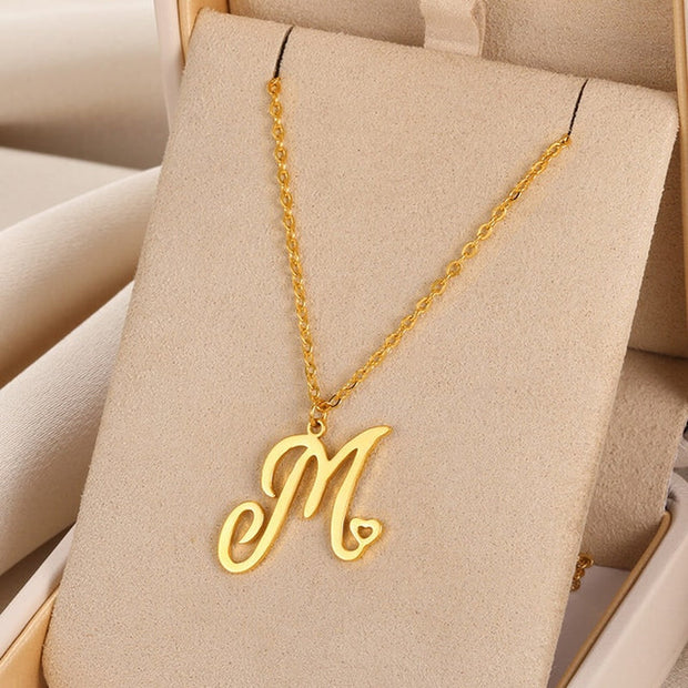 Cursive Initial Letter Pendant Necklaces