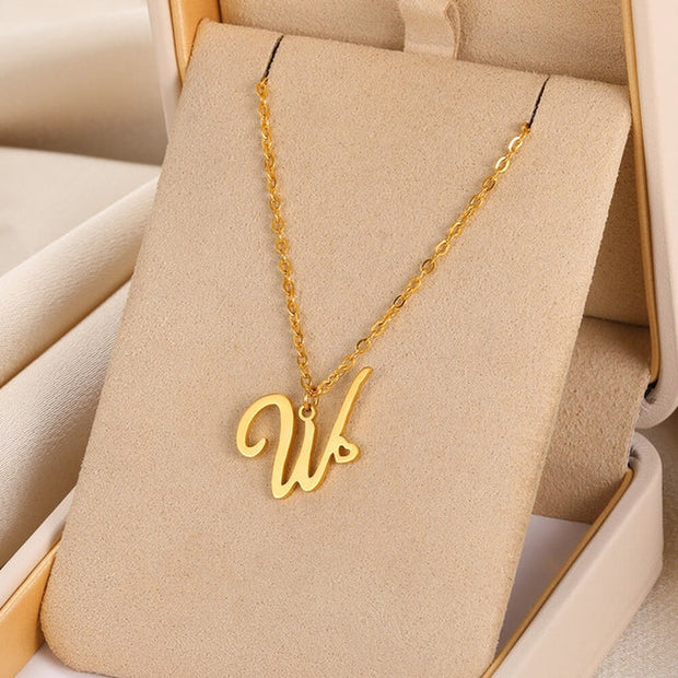 Cursive Initial Letter Pendant Necklaces