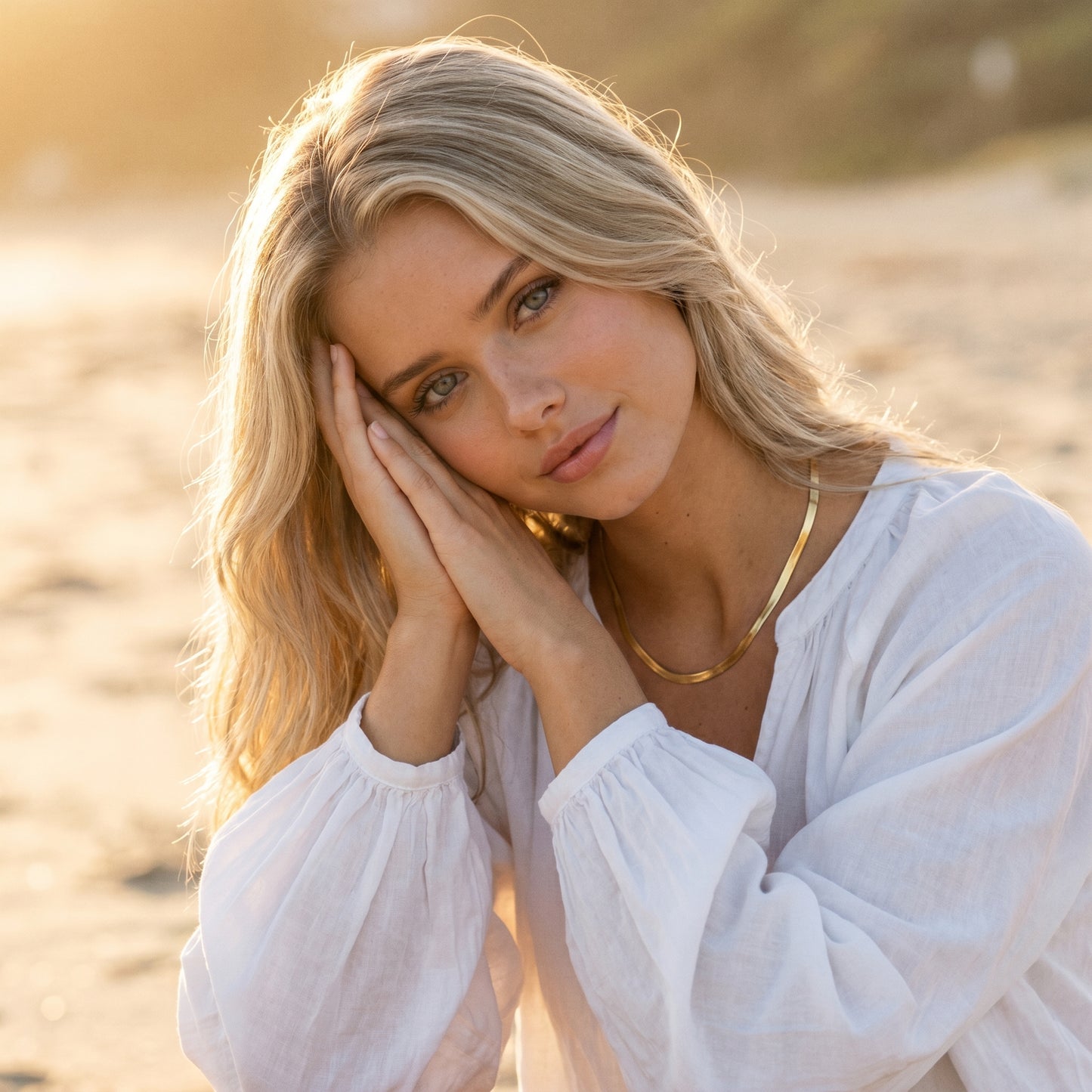 Model wearing the Herringbone Chain Necklace