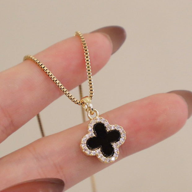 Four Leave Clover Necklace, Black Clover Necklace, Clover Necklace, Charm  Necklace, Dainty Jewelry - Etsy