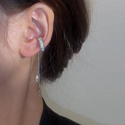 Silver Zirconia Hoop Tassel Earrings