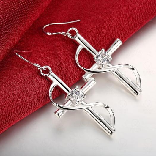 Silver Infinity Crucifix Earrings