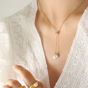 Lila Crystal Pearl Gold Necklace