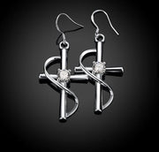 Silver Infinity Crucifix Earrings