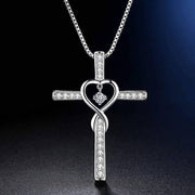 Blessed Zirconia Heart Cross Necklace