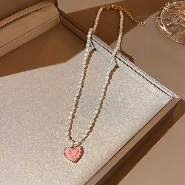 The Rosy Heart Pearl Necklace