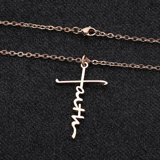 Rose Gold Faith Cross Necklace