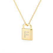 Gold Initial Lock Pendant Necklace