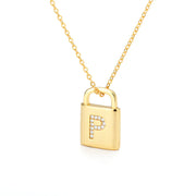 Gold Initial Lock Pendant Necklace